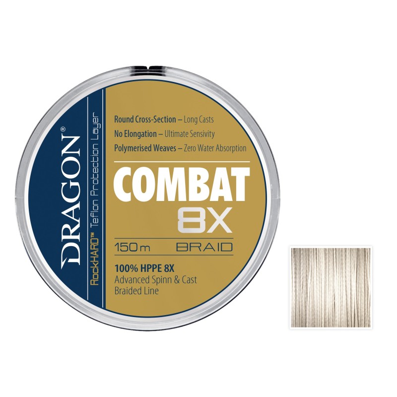 DRAGON BRAIDED LINES COMBAT 8X 150m., 0.08mm., 6.50kg.  Gray