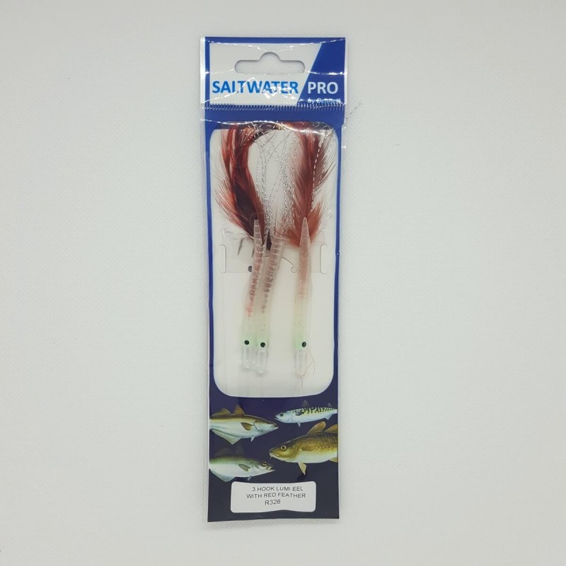 Dennett Saltwater Pro 3 Hook Luminous Eel With Red Feather Rigs