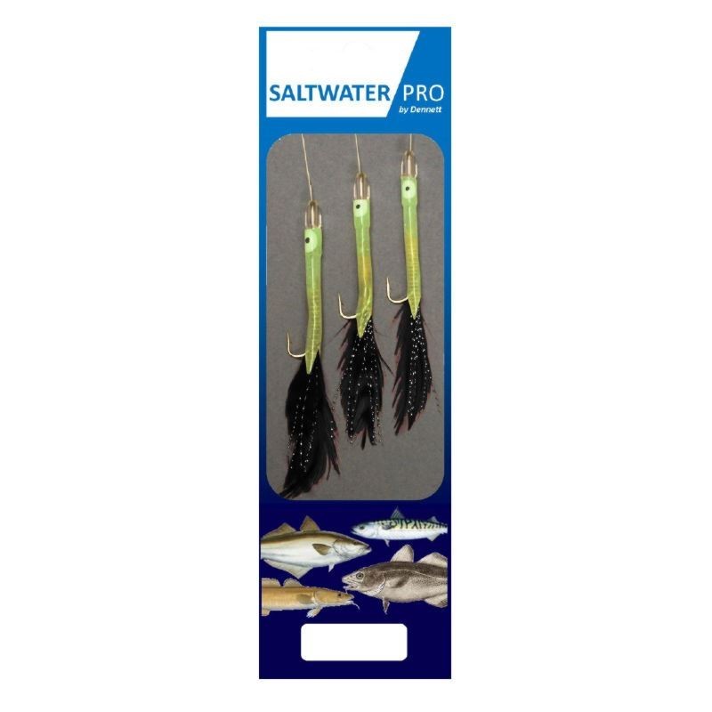 Dennett Saltwater Pro 3 Hook Luminous Eel With Black Feather Rigs