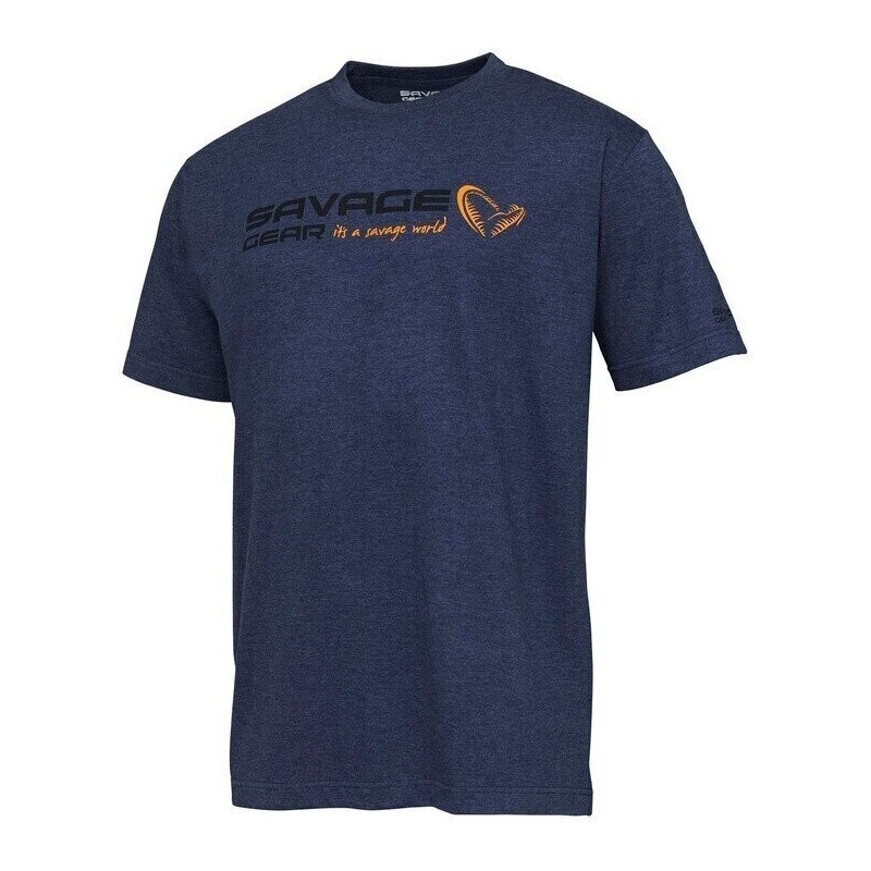 Size Large- Signature Logo T-Shirt, Blue Melange -Savage Gear
